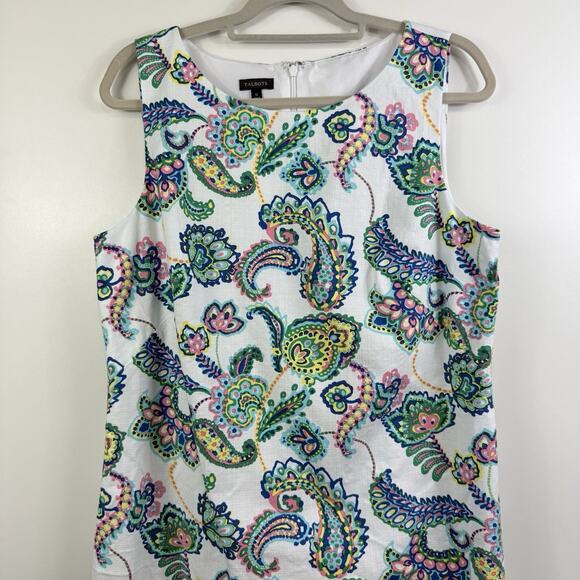 Talbots White Colorful Paisley Floral Sheath Dress Size 12 Scalloped Hem Summer - Picture 4 of 15